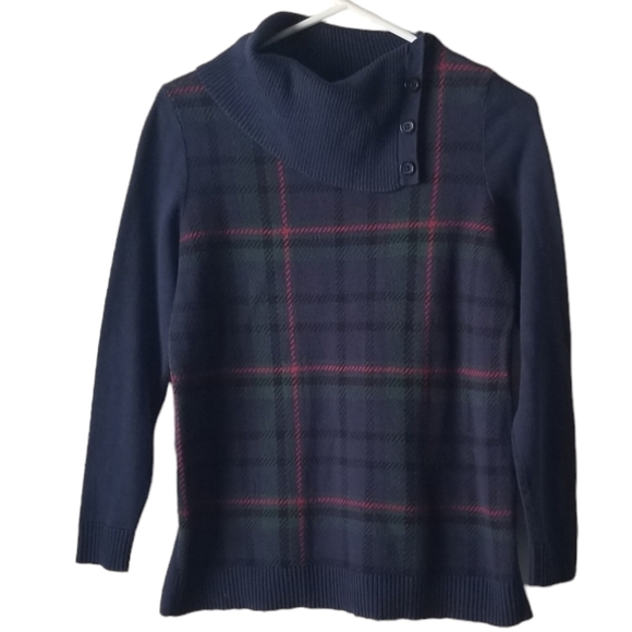 Talbots Plaid Split-Cowlneck Long Sleeve Sweater Size P - Picture 2 of 11